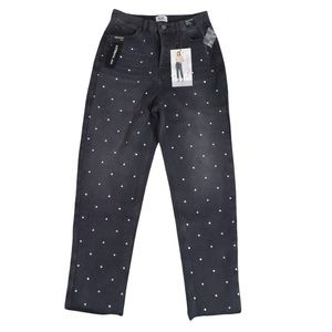 Bedazzled Crystal Jeans Faded Black High Rise Denim